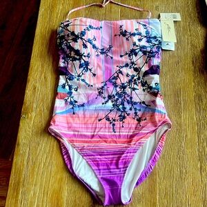 GOTTEX NWT HAMANI printed bandeau one piece swimsuit, never worn! Size 16